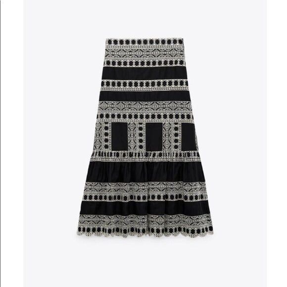 ZARA EMBROIDERED MIDI SKIRT - Picture 11 of 11